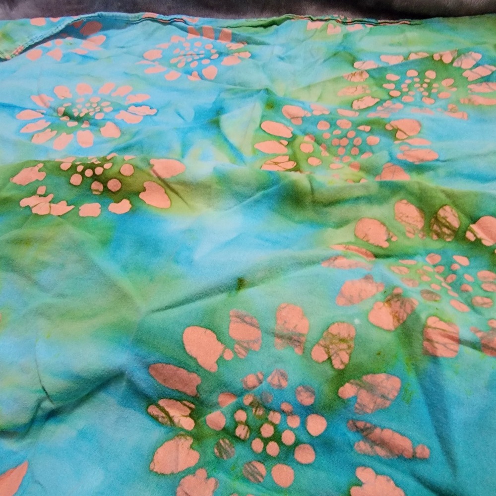Bandana Scarf Unisex OS Blue Green GOOD Tie Dye Floral Batik Cotton M935